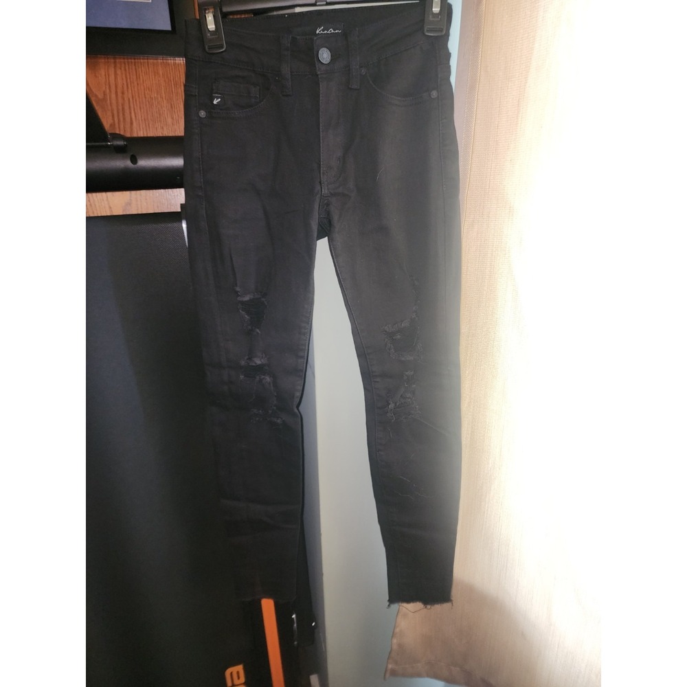 KanCan Black Skinny Denim Jeans with Lace Ankles Size W1/24 Grunge Distressed